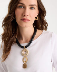 Neutral Embellished Linear Corded Necklace