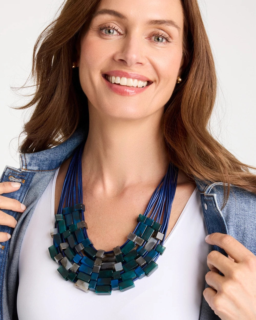 Blue Multi Chico's Originals Resin Square Corded Necklace
