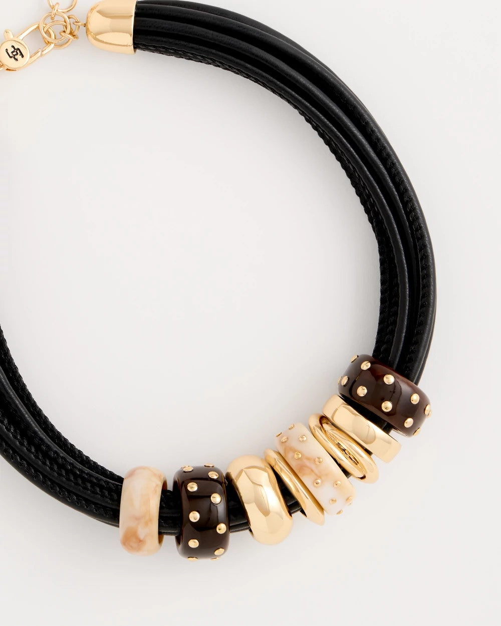 Neutral Embellished Rings Corded Necklace
