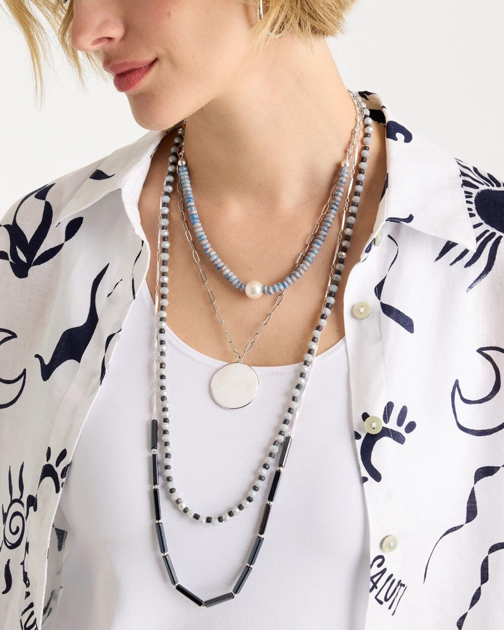 Blue Siren Pendant Layered Necklace