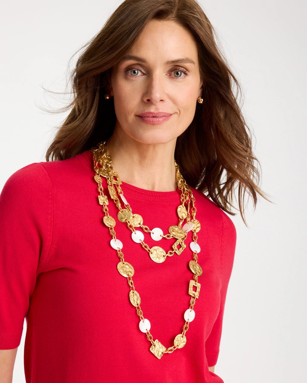 Gold Pearl Hammered Short Necklace