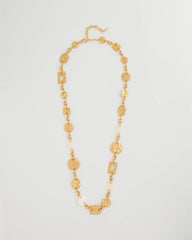Gold Pearl Hammered Long Necklace