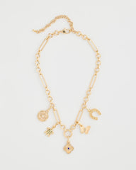 Gold Shiny Goldtone Novelty Charm Necklace