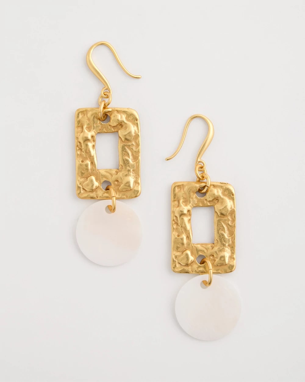 Gold Pearl Hammered Drop Earrings
