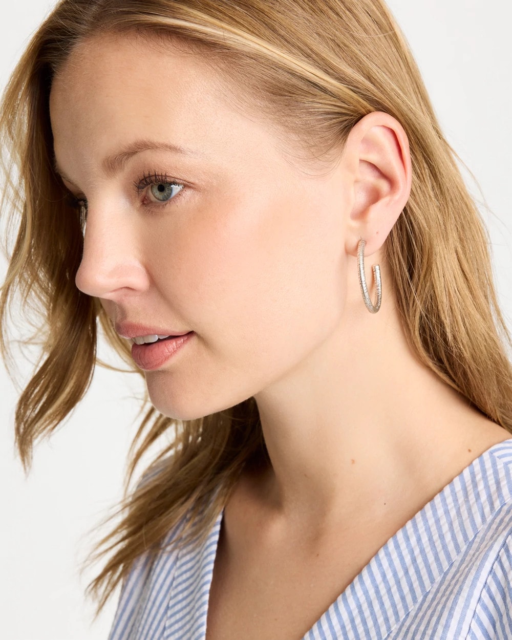 Silver Silvertone Textured Hoop Earrings