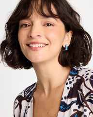 Blue Multi Silvertone Two-Tone Threaded Hoop Earrings