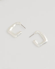 Silver Mini Silvertone Square Earrings