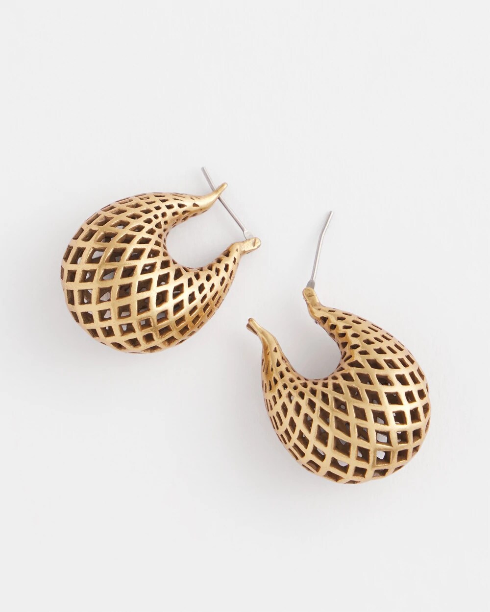 Gold Gold Lattice Puff Hoop Earrings