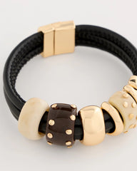 Neutral Embellished Rings Corded Bracelet