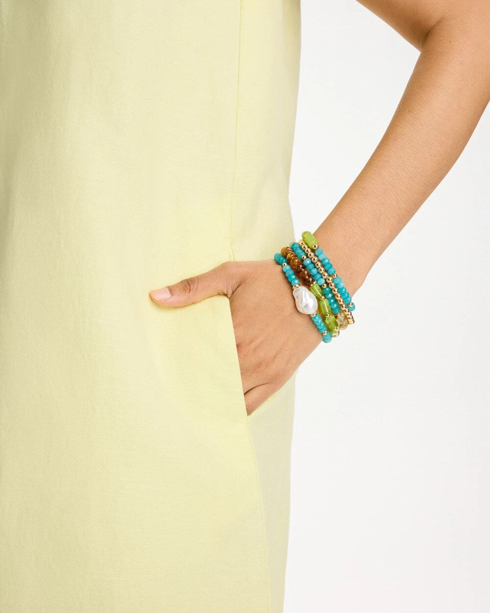 Multi Multi-Colored Stretch Set of Five Beaded Bracelets