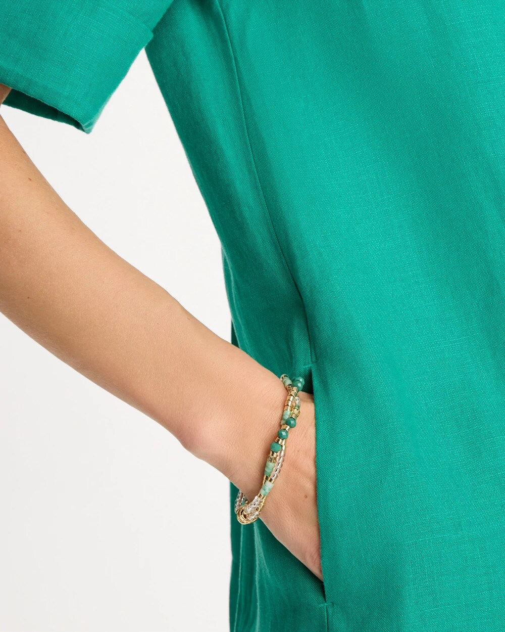 Green Genuine Howlite Beaded Stretch Bracelet