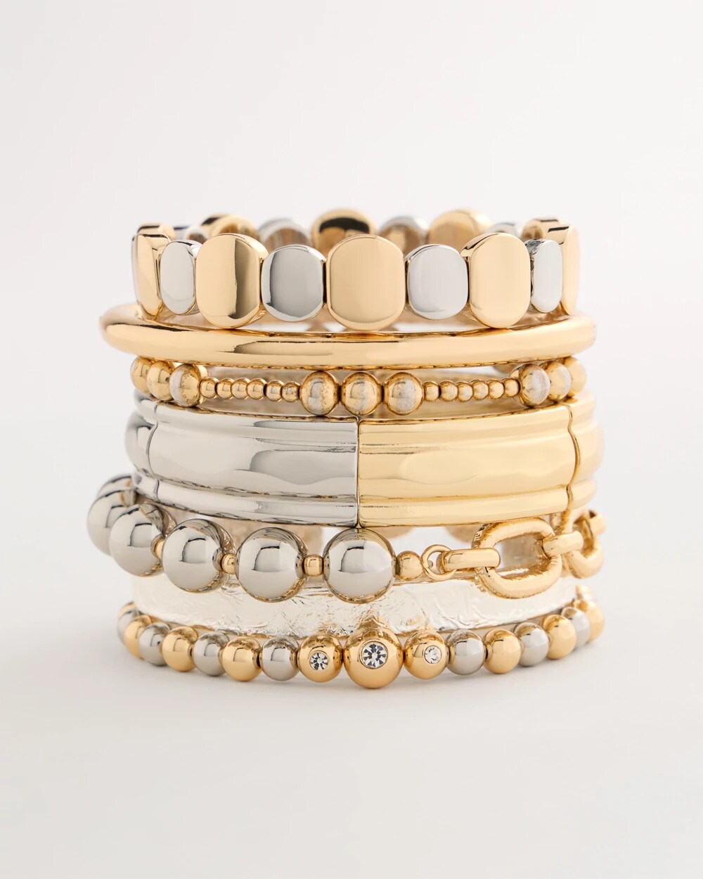 Mixed Metals Mixed Metal Beaded Stretch Bracelet