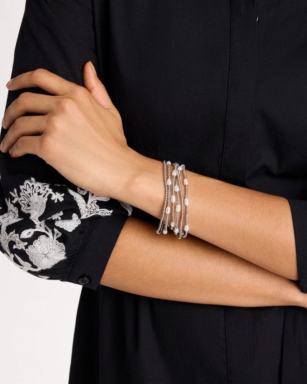 Silver Pearlescent Bead Ball Bracelet