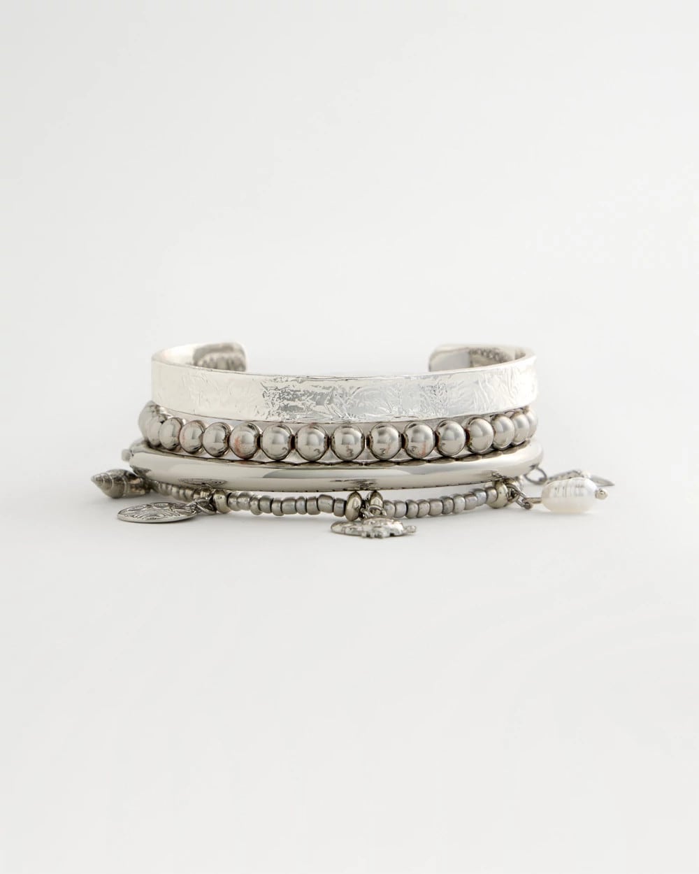 Silver Beachy Silvertone Stretch Charm Bracelet