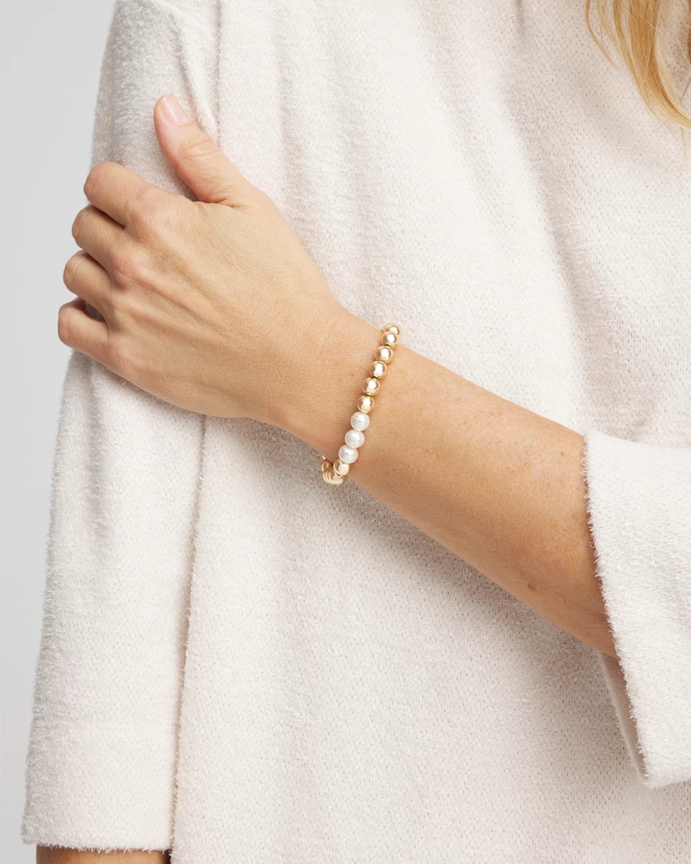 Pearl Goldtone Bead Stretch Bracelet