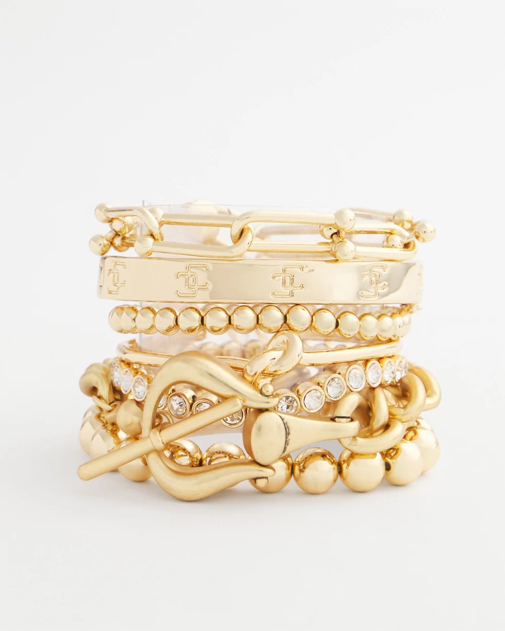 Gold Small Beaded Gold Tone Stretch Bracelet