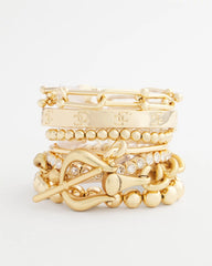 Gold Small Beaded Gold Tone Stretch Bracelet