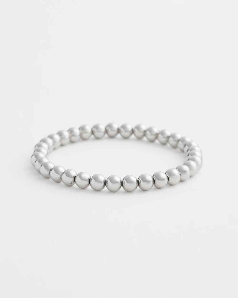 Silver Small Beaded Silver Tone Stretch Bracelet