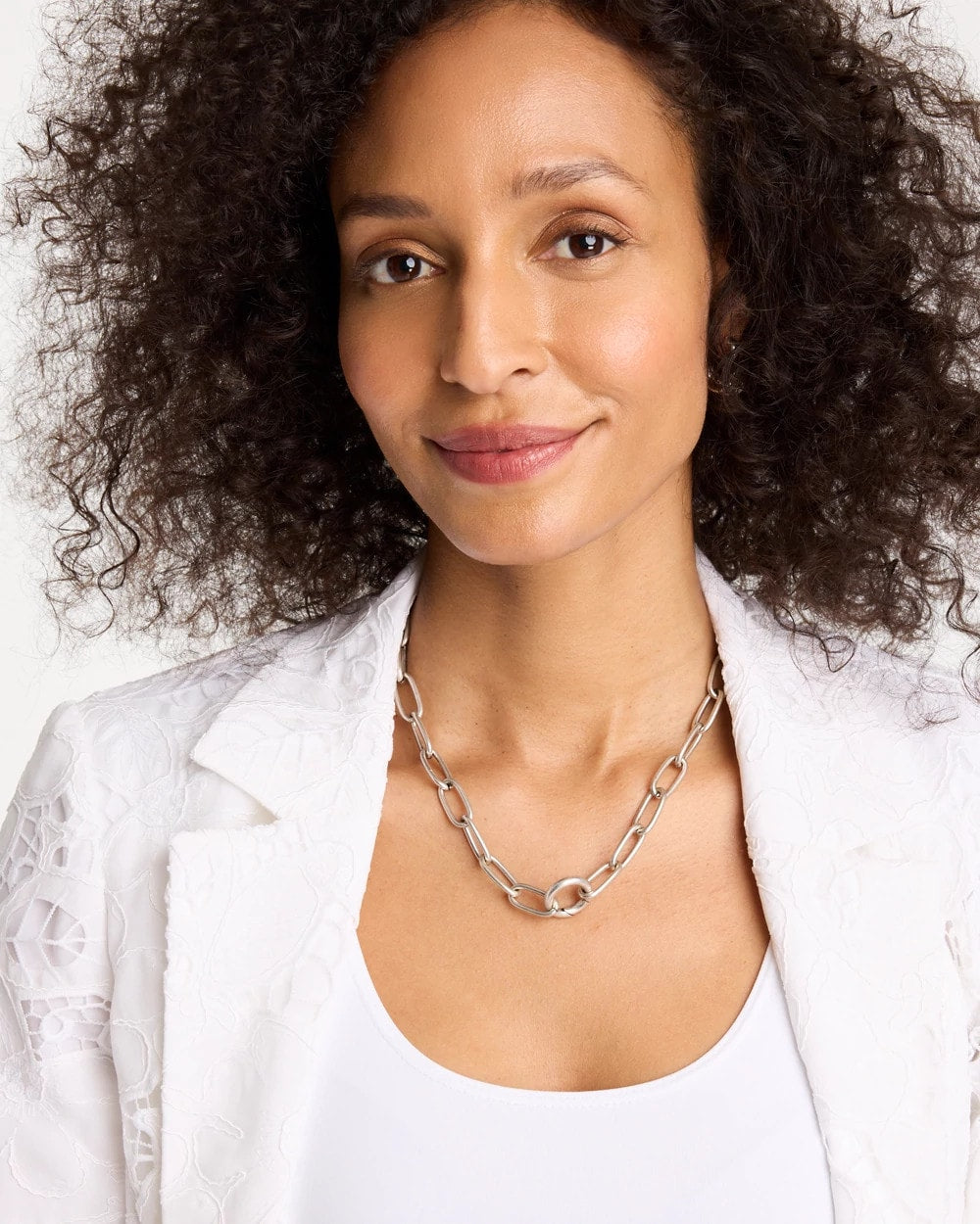 Silver Silvertone Charm Link Necklace
