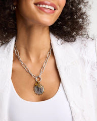 Silver Silvertone Charm Link Necklace