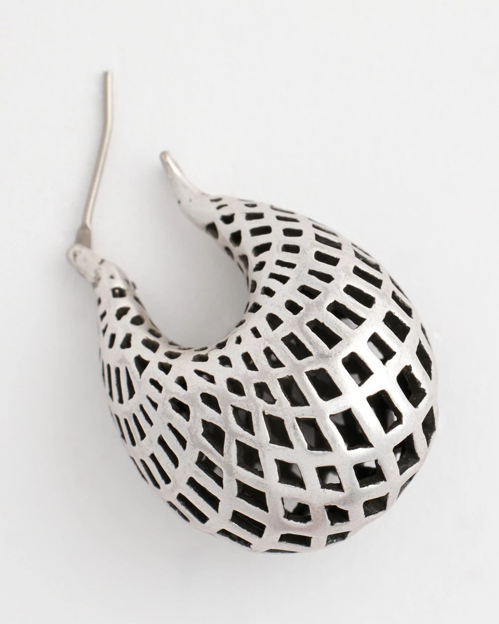 Silver Silver Lattice Puff Hoop Earrings