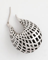Silver Silver Lattice Puff Hoop Earrings