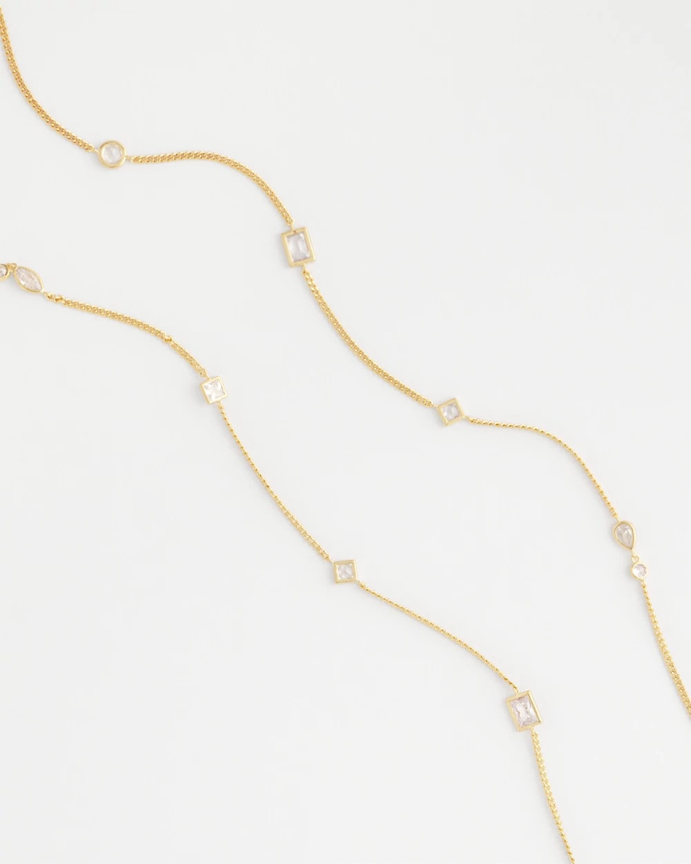 Gold Fine Crystal Long Chain Necklace