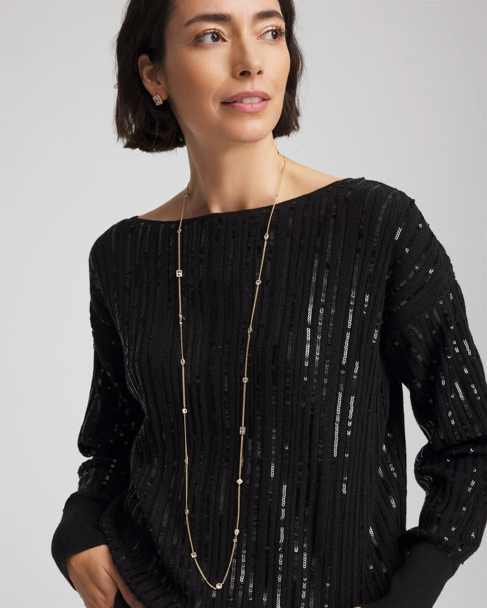 Gold Fine Crystal Long Chain Necklace