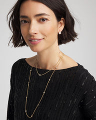 Gold Fine Crystal Long Chain Necklace