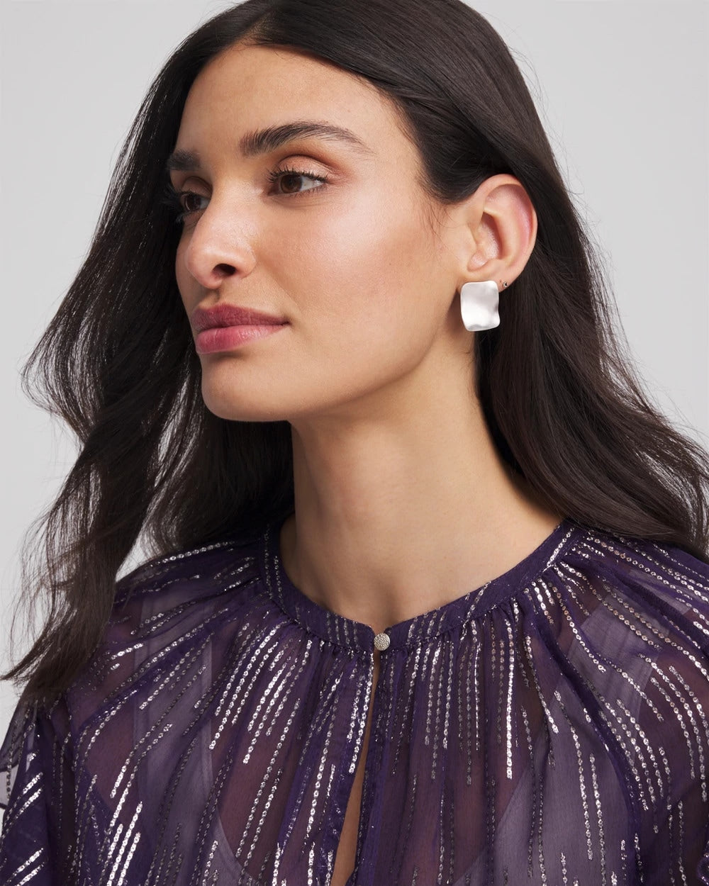 Silver Square Oversized Stud Earrings