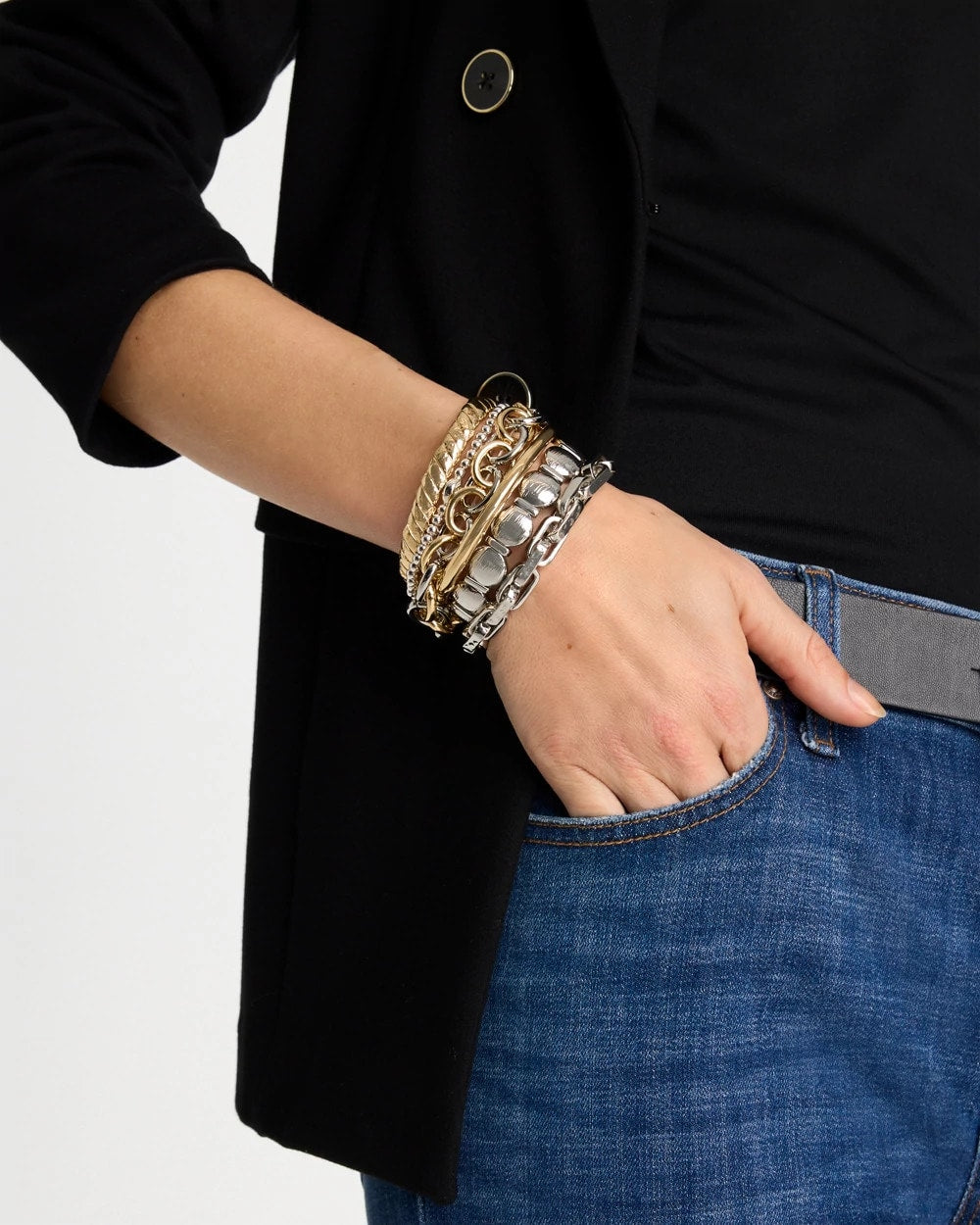Mixed Metals Open Link Stretch Bracelet