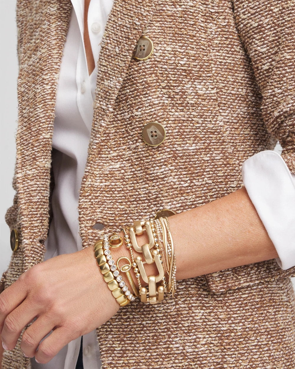 Gold Golden Matte Square Stretch Bracelet