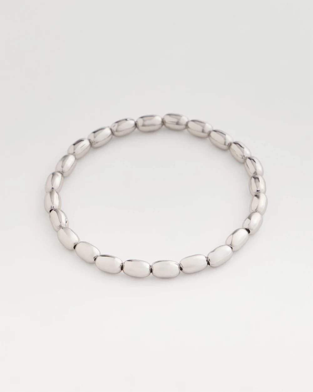 Silver Silvertone Oval Beaded Stretch Bracelet
