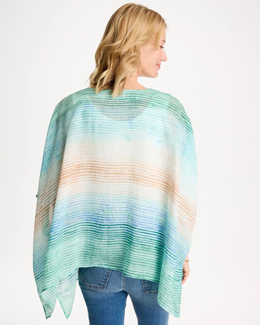 Teal Waters Ombre Coastal Printed Poncho