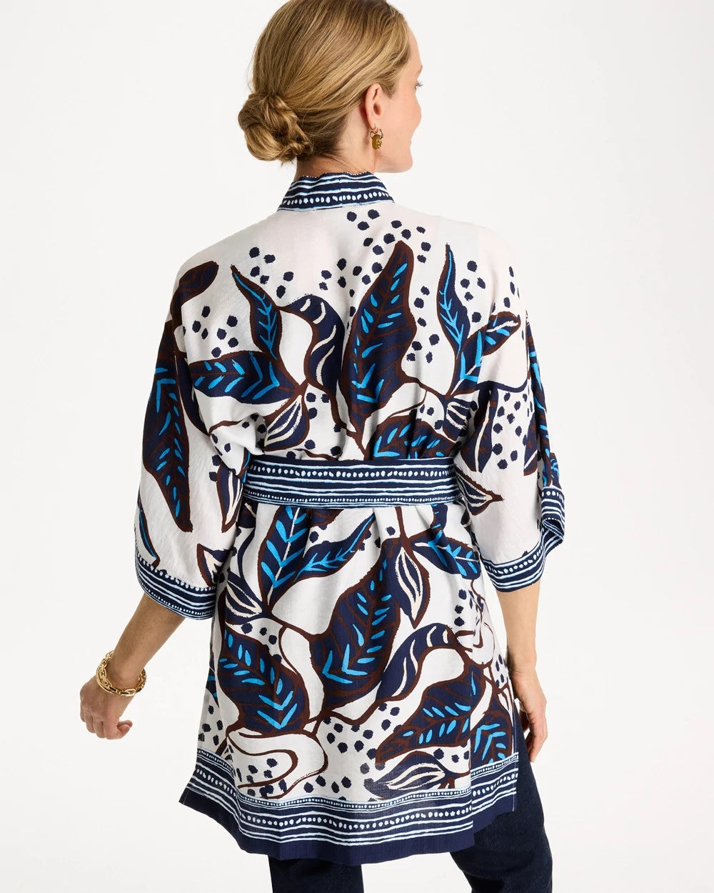 Ecru Printed Belted Kimono