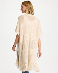 Cream Long Knit Fringe Ruana