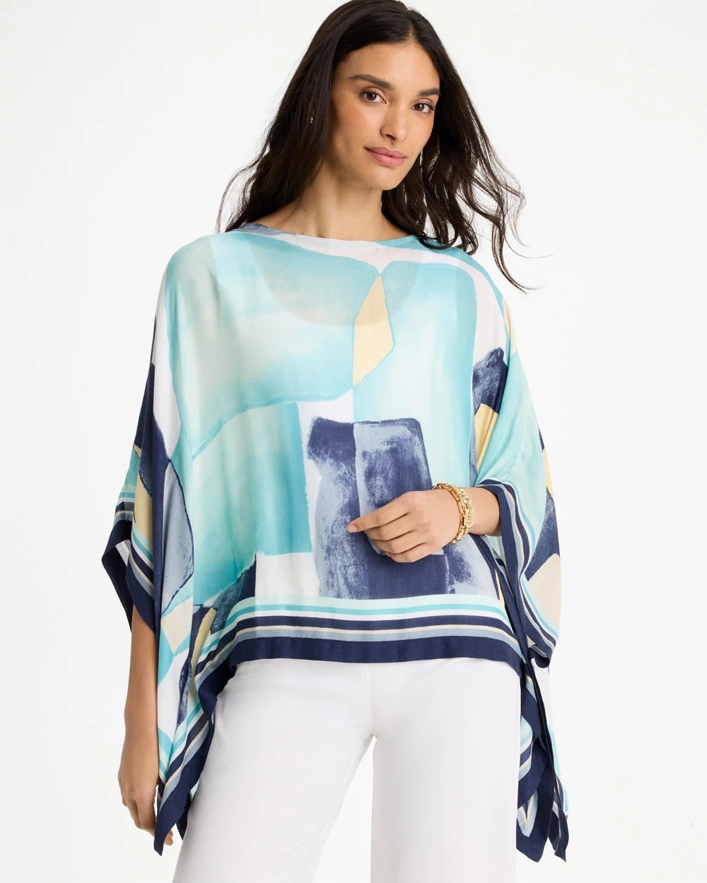 Passport Blue Woven Crepe Artisanal Poncho
