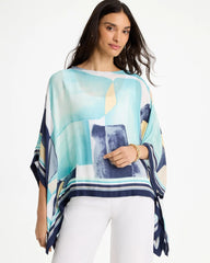 Passport Blue Woven Crepe Artisanal Poncho