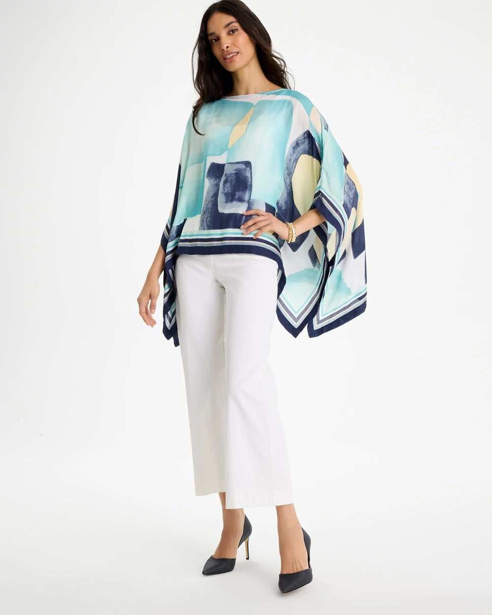 Passport Blue Woven Crepe Artisanal Poncho