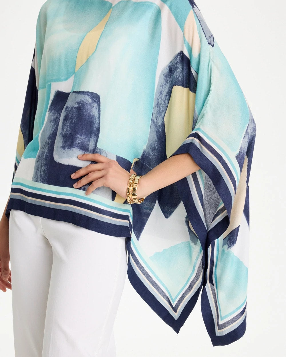 Passport Blue Woven Crepe Artisanal Poncho
