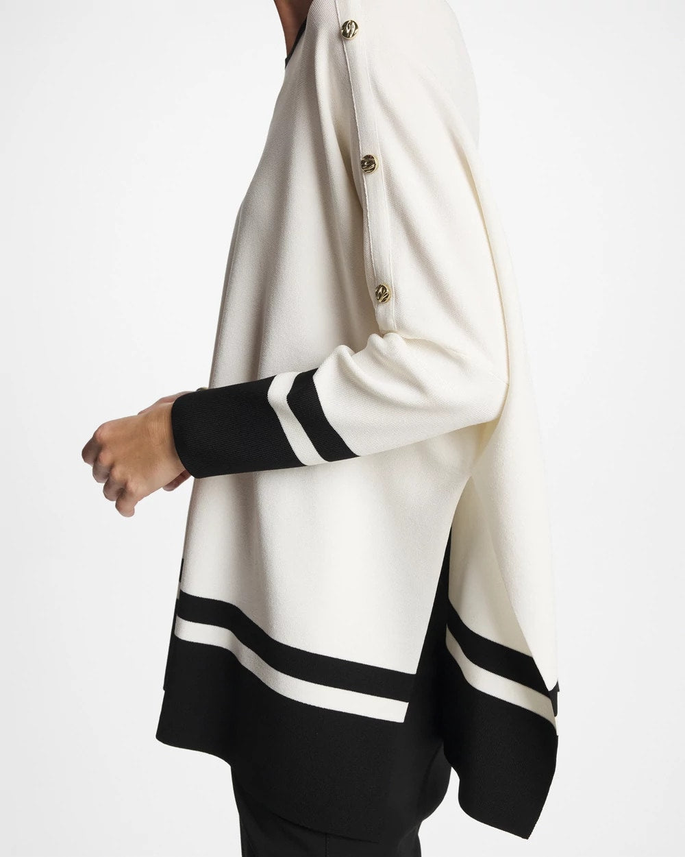 Ecru Button Detail Poncho
