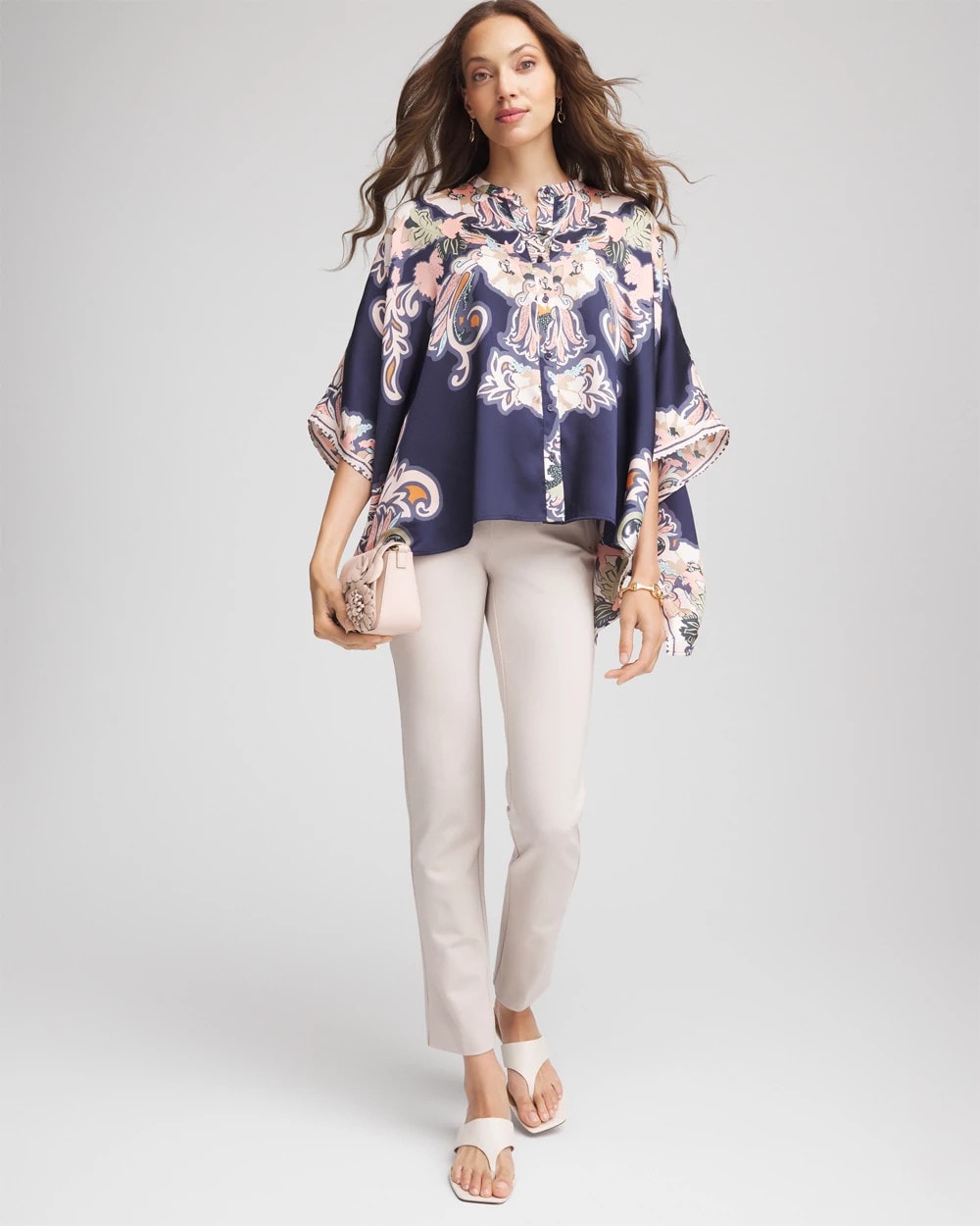 Passport Blue Collarless Floral-Paisley Poncho