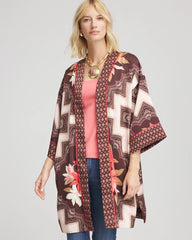 Cacao Long Mixed-Print Kimono