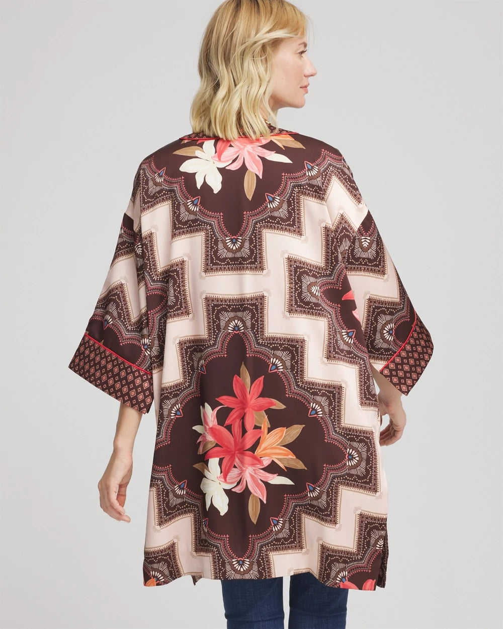 Cacao Long Mixed-Print Kimono
