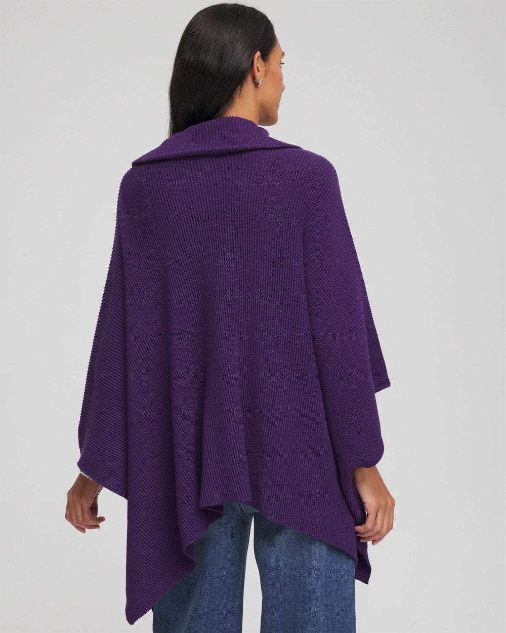 Purple Elixir Rhinestone Zip-Collar Sweater Poncho