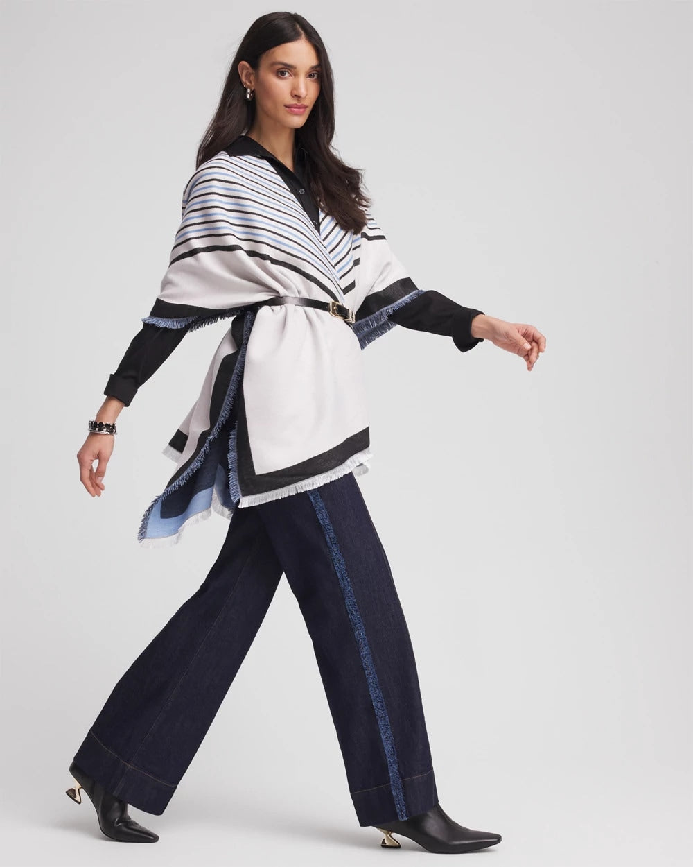 Passport Blue Woven Reversible Ruana