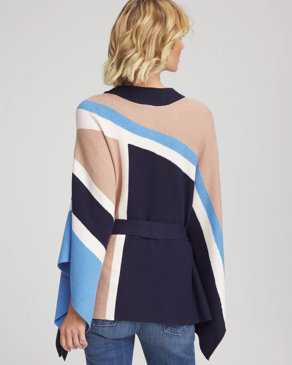 Passport Blue Belted Colorblock Poncho