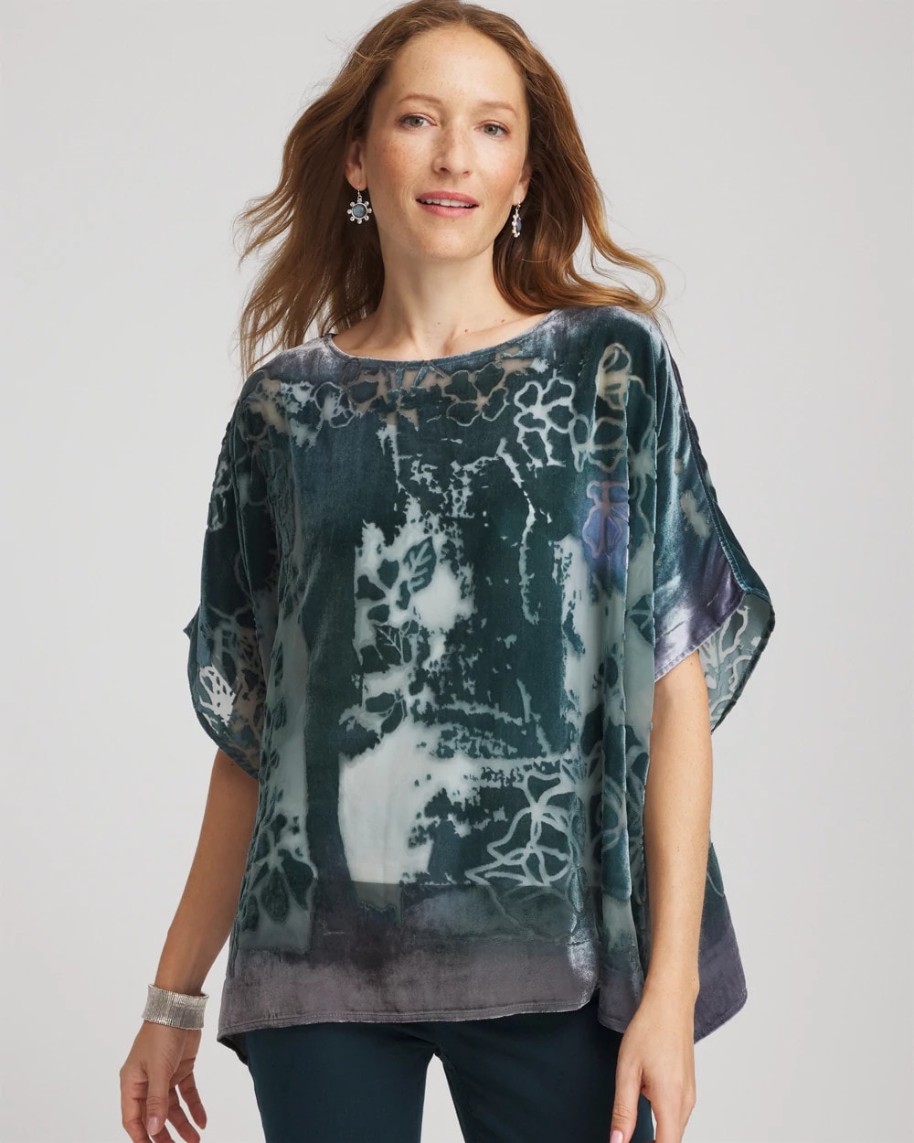 Striking Teal Velvet Burnout Passion Poncho