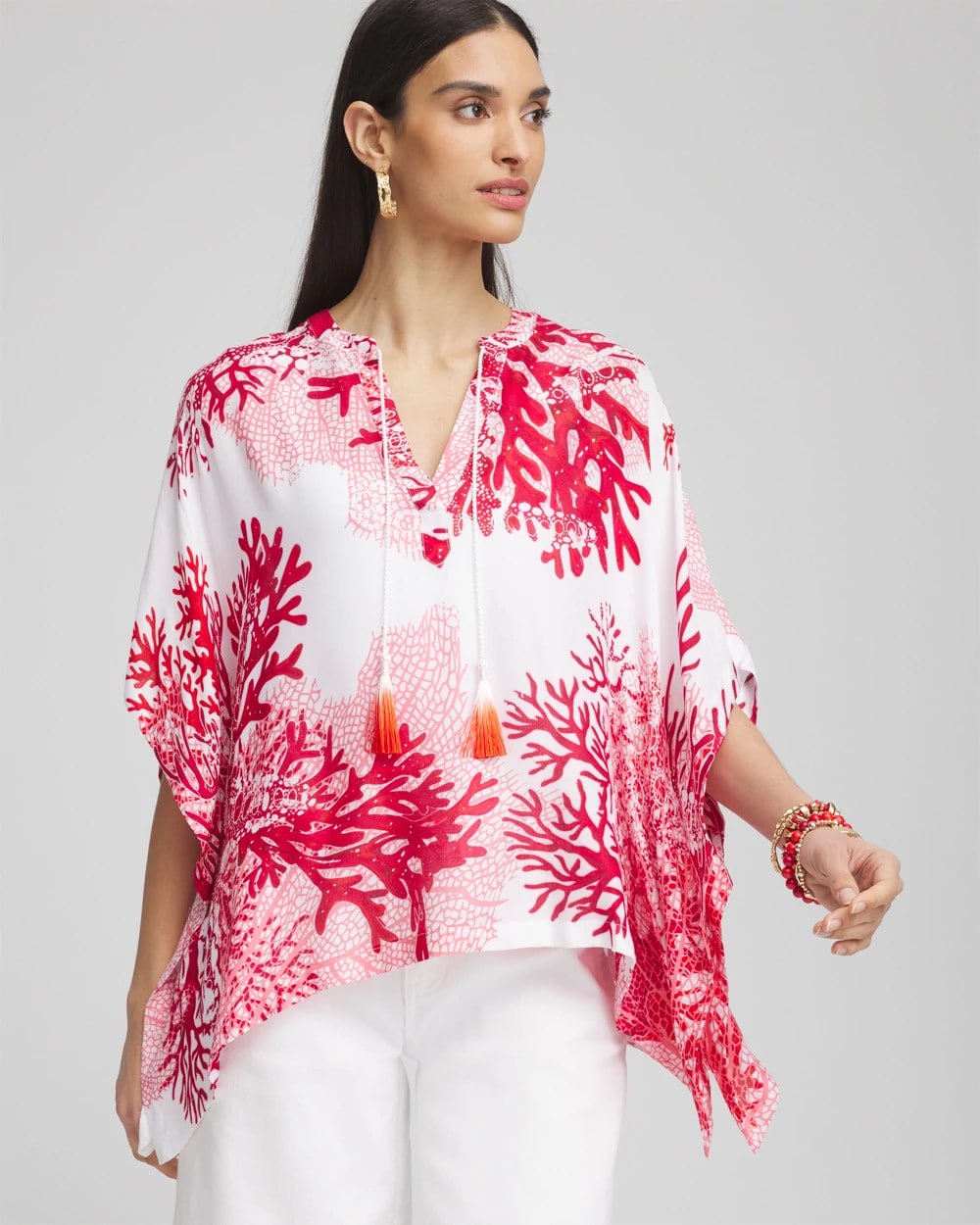 Red Glow Coral Reef Motif Poncho