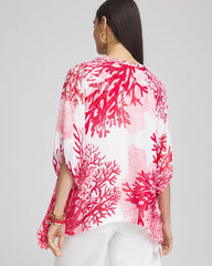 Red Glow Coral Reef Motif Poncho